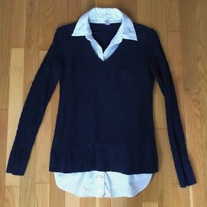 Blue and white polka dot faux sweater shirt
